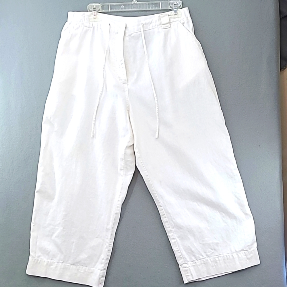 KAREN SCOTT SPORT Women's White Linen / Cotton Capris - Size Large